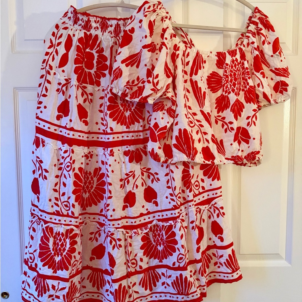Haute Hippie Deep Orange and White Floral Skirt Set